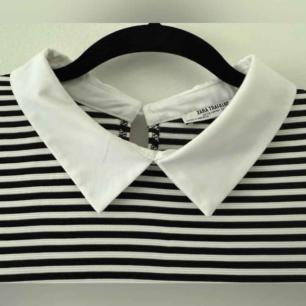 Zara Striped Short Sleeve Mini Dress with Collar size large - Picture 4 of 9